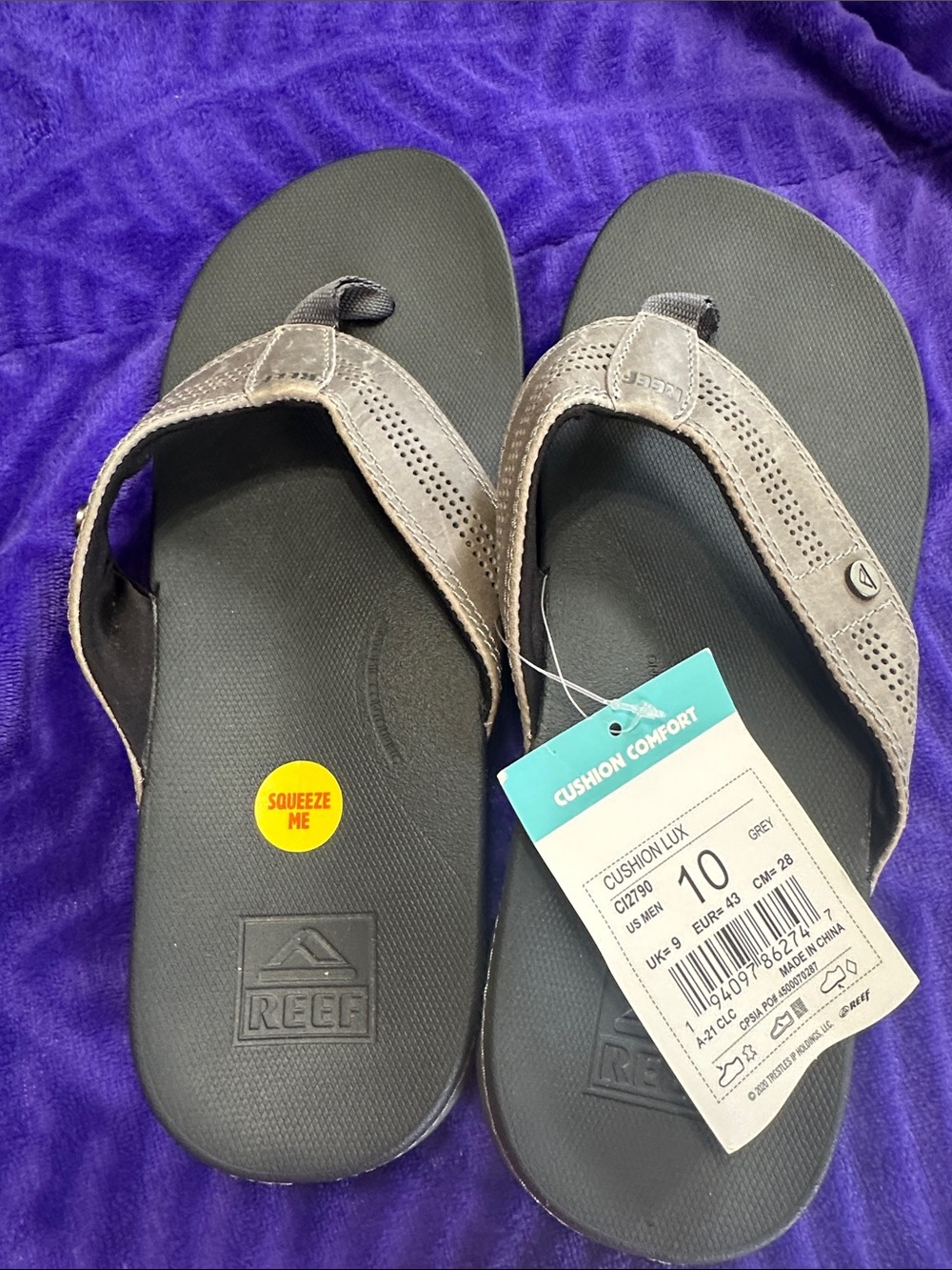 Reef Men’s Black Footbed Gray Strap Cushion Comfort Flip Flops